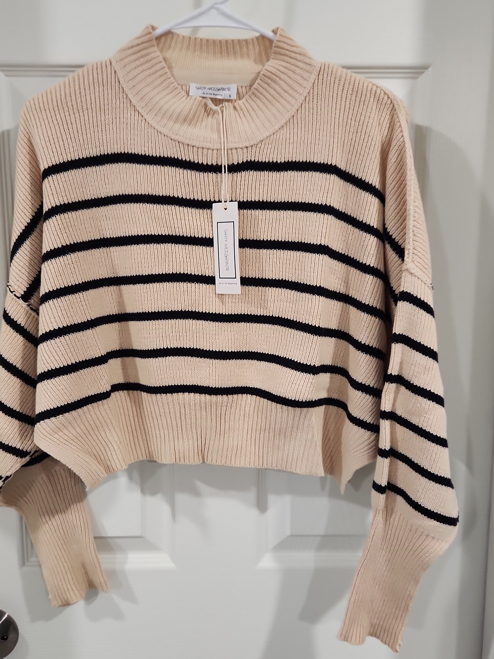 NWT Shop Neighbor In The Beginning Striped Cropped Sweater Mock Neck S Small